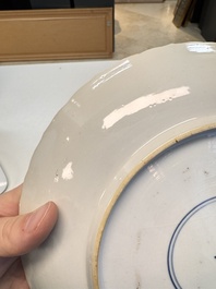 A pair of Chinese famille verte 'Antiquities' dishes, Kangxi