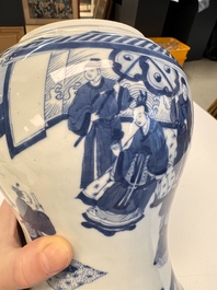 A Chinese blue and white vase with narrative design, Kangxi