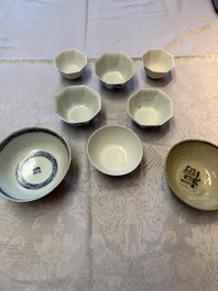 Six Chinese 'Hatcher Cargo' bowls and two blue and white shipwreck bowls, Transitional period