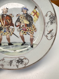 A very rare Chinese export 'Scotsmen' plate, Qianlong, ca. 1745