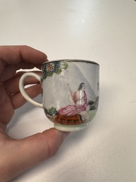 A Chinese famille rose 'Judgement of Paris' cup and saucer, Qianlong