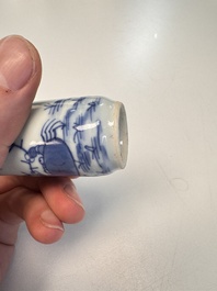 Four Chinese blue and white snuff bottles, 19th C.