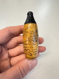 Two Chinese glass snuff bottles and a buffalo bone snuff bottle, Xianfeng mark, 19th C.