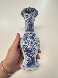 A Chinese blue and white vase with handles and a bowl, Kangxi mark, Kangxi and later