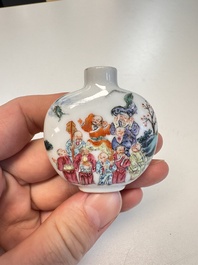 Two Chinese famille rose '18 Luohan' snuff bottles, Qianlong and Daoguang marks, 19th C.