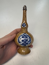A Chinese blue and white capucine-ground rosewater sprinkler with silver mount, Kangxi