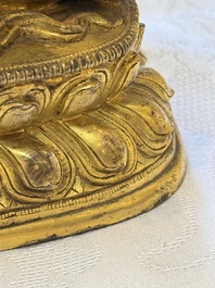 A fine Sino-Tibetan gilt-bronze figure of Mahakala, 18th C.