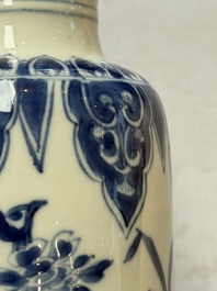 A Chinese blue and white vase with floral design, Kangxi