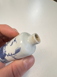 Four Chinese blue and white snuff bottles, 19th C.