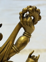 A fine Sino-Tibetan gilt-bronze figure of Mahakala, 18th C.