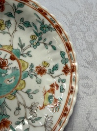 A pair of Chinese famille verte cups and saucers with floral design, Jade 玉 marks, 19th C.