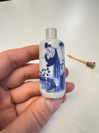 Four Chinese blue and white snuff bottles, 19th C.