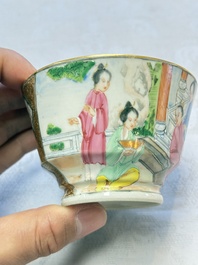A Chinese Canton famille rose 'Rockefeller Pattern' cup and saucer, 19th C.