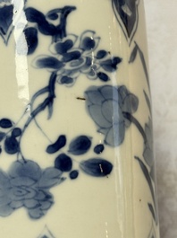 A Chinese blue and white vase with floral design, Kangxi