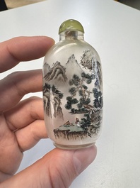 Six Chinese famille rose, enamelled copper and inside-painted glass snuff bottles, various signatures, Qianlong mark, 19/20th C.