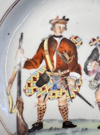 A very rare Chinese export 'Scotsmen' plate, Qianlong, ca. 1745