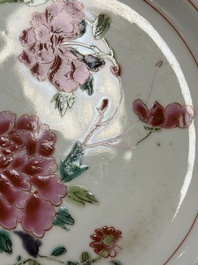 Three Chinese famille rose plates with floral design, Yongzheng