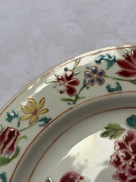 Three Chinese famille rose plates with floral design, Yongzheng