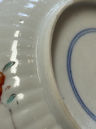 A pair of Chinese famille verte cups and saucers with floral design, Jade 玉 marks, 19th C.