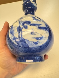A Chinese blue and white powder-blue-ground hookah base, Kangxi