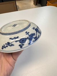 Five Chinese blue and white 'Phoenix' saucers, Wanli mark and of the period