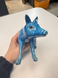 A Chinese turquoise-glazed model of a dog, Qianlong mark, 19th C.