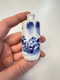 Four Chinese blue and white snuff bottles, 19th C.