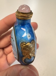 Six Chinese famille rose, enamelled copper and inside-painted glass snuff bottles, various signatures, Qianlong mark, 19/20th C.