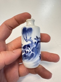 Four Chinese blue and white snuff bottles, 19th C.