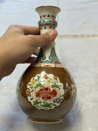 A Chinese famille rose capucine-ground vase with floral design, Yongzheng/Qianlong