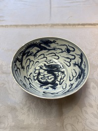 A Chinese blue and white 'Dragons and Clouds' bowl, Jiajing/Wanli