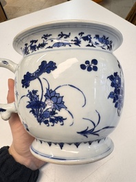A Chinese blue and white 'Floral' chamber pot, Transitional period