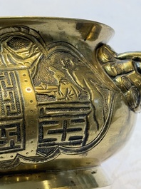 A Chinese bronze 'Journey to the West' censer, Xuande mark, 19th C.