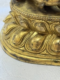A fine Sino-Tibetan gilt-bronze figure of Mahakala, 18th C.