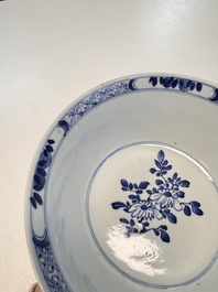 A Chinese blue and white vase with handles and a bowl, Kangxi mark, Kangxi and later