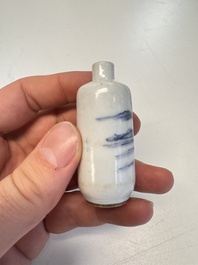 Four Chinese blue and white snuff bottles, 19th C.