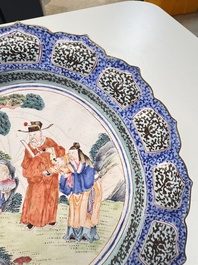 A Chinese Canton enamel flower-shaped 'Three Star Gods' plate, Qianlong