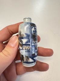 A fine Chinese blue, white and copper-red 'Yu Lou Fu Zhao 玉樓赴召' snuff bottle, 19th C.