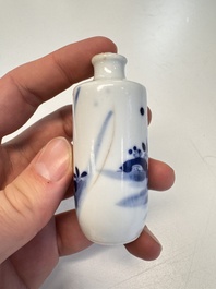 Four Chinese blue and white snuff bottles, 19th C.