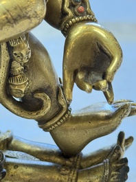 A fine Sino-Tibetan gilt-bronze figure of Mahakala, 18th C.
