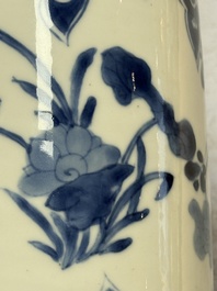 A Chinese blue and white vase with floral design, Kangxi