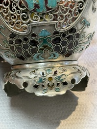 A Japanese enamelled reticulated silver 'koro' censer, Meiji, 19th C.
