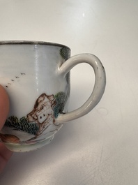 A Chinese famille rose 'Judgement of Paris' cup and saucer, Qianlong