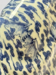 A Chinese blue and white Milefo Buddha, Wei Hongtai 魏洪泰 mark, 19th C.