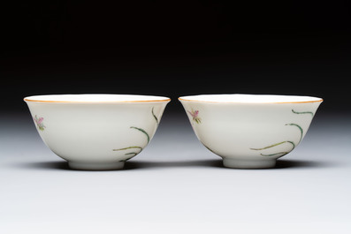 A pair of Chinese famille rose bowls with floral design, Guangxu mark of the period