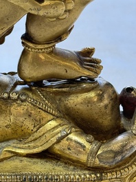 A fine Sino-Tibetan gilt-bronze figure of Mahakala, 18th C.