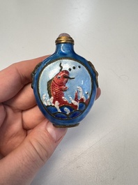 Six Chinese famille rose, enamelled copper and inside-painted glass snuff bottles, various signatures, Qianlong mark, 19/20th C.