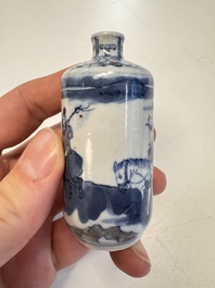 A fine Chinese blue, white and copper-red 'Tong Zi Zhi Lu 童子指路' snuff bottle, Yongzheng mark, 19th C.