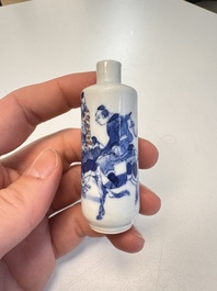 Three Chinese blue, white and copper-red snuff bottles with narrative design, 19th C.