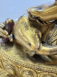 A fine Sino-Tibetan gilt-bronze figure of Mahakala, 18th C.